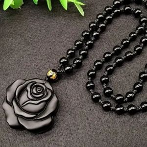 ONYX HAND-CARVED ROSE 3D 24-IN ONYX BEAD NECKLACE